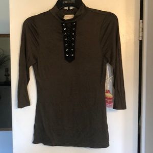 Lace up, Long sleeve olive shirt, NWT